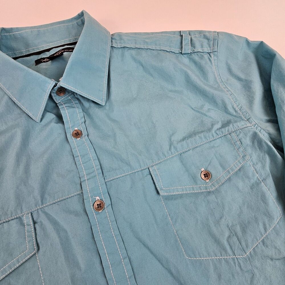 Kenneth Cole New York Mens XL Shirt Aqua Blue Long Sleeve Cotton Utility
